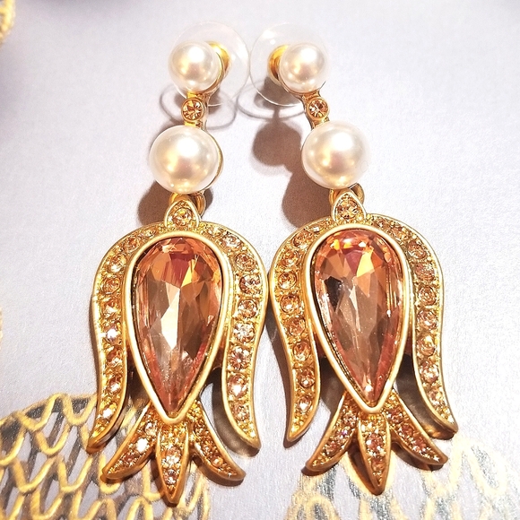 NEW Oscar de la Renta 14k plated Pink Crystal Earrings - Picture 7 of 7